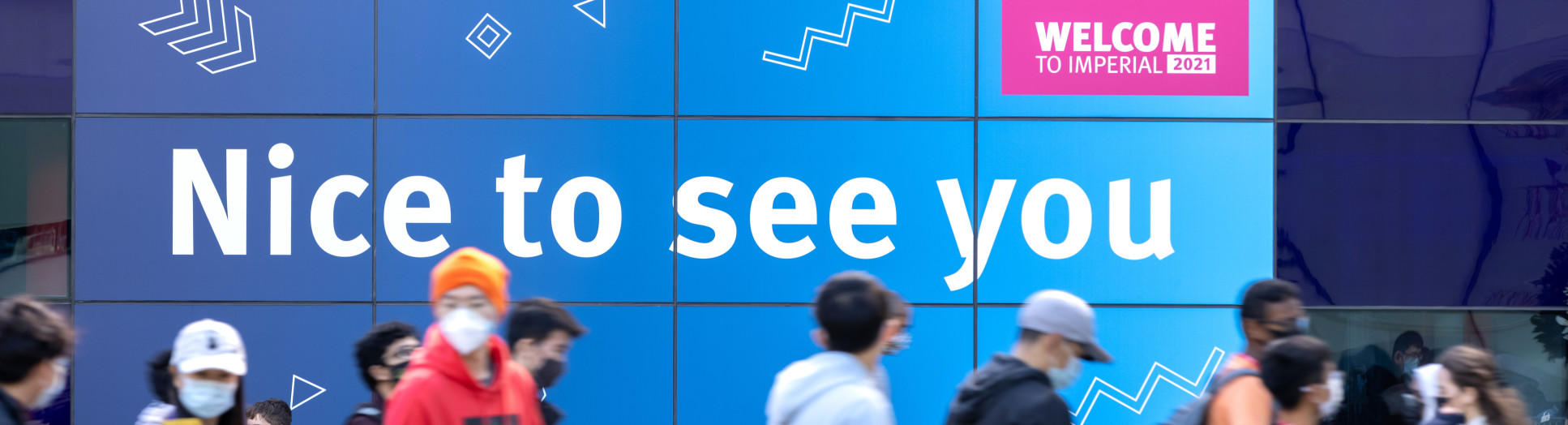 A sign reading 'Nice to see you' from Welcome Week.