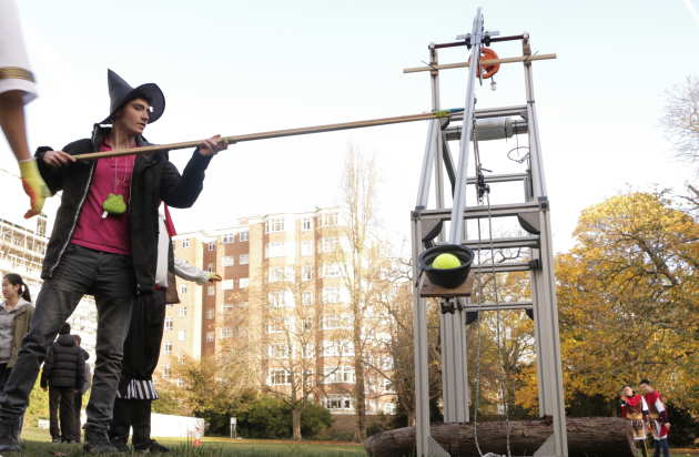 Students taking part in the catapult challenge