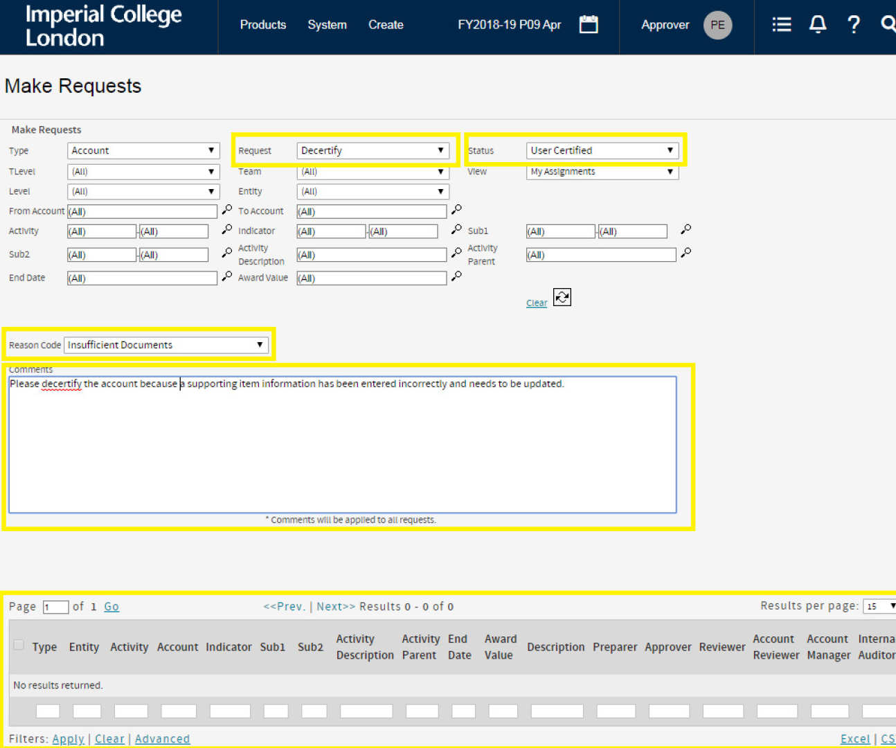 Blackline request option remove account