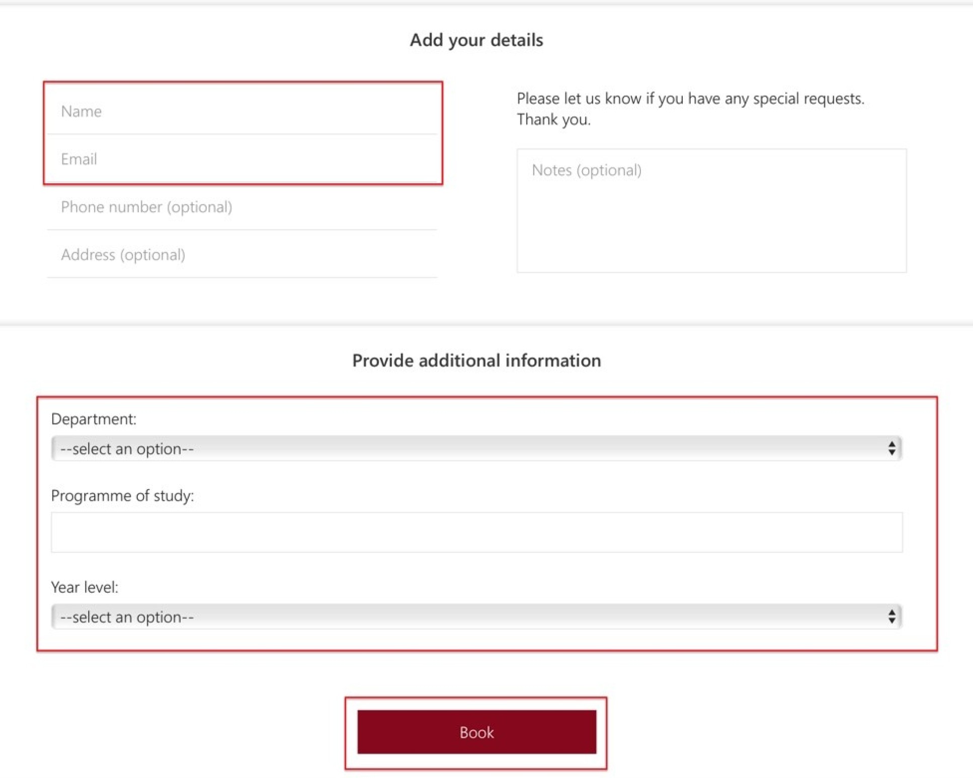 Screnshot image of workshop bookings page