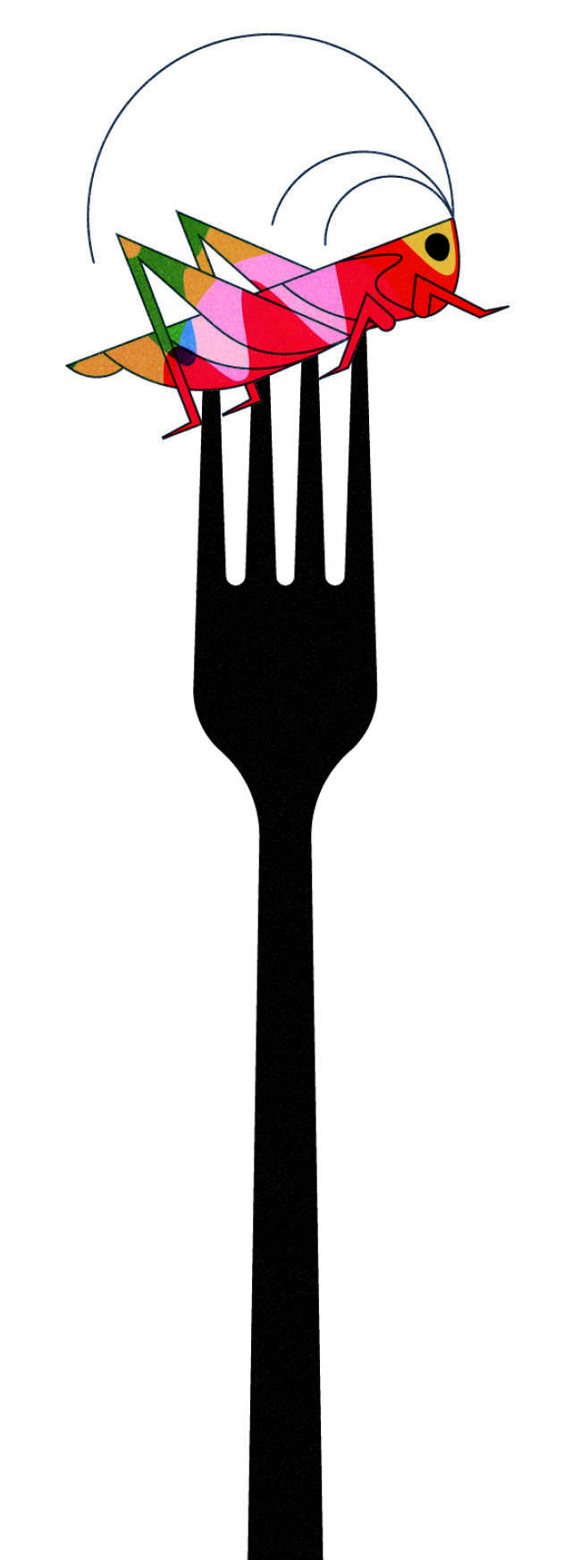 Illustration of a bug on a fork