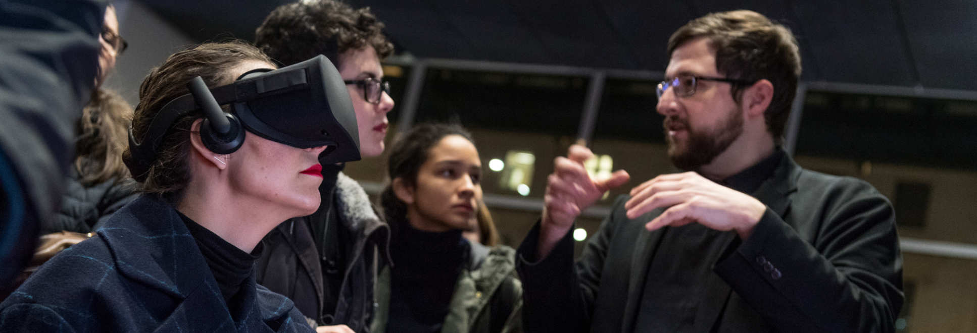 A member of the public tries on a VR