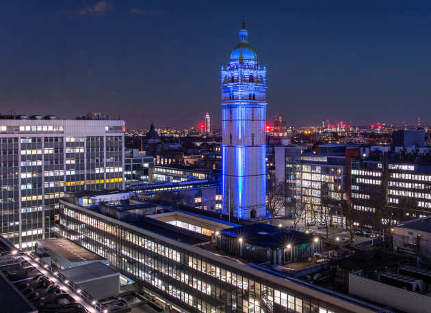 South Kensington campus aerial photography at night