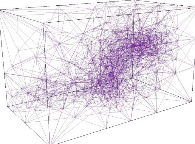 Figure 4: Initial geometry-conforming unstructured tetrahedral mesh for the problem shown in Figure 3.The mesh begins to make a dogleg shape but it not dense. 