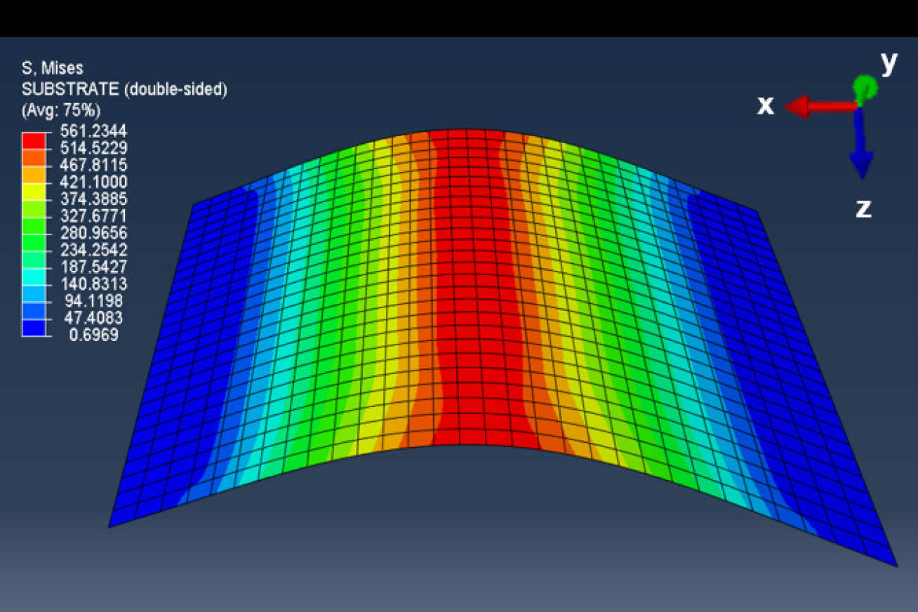 Preliminary simulation result of the mechanical model of a thin-film solid-state lithium ion battery under bending