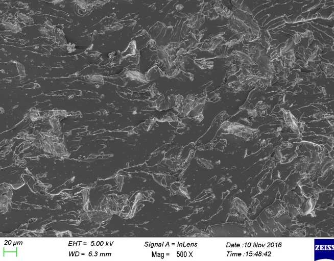 Scanning electron micrograph of fracture surface of 10 wt% nanocellulose-epoxy polymer. 