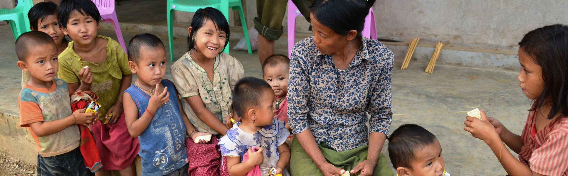 Children queueing in Myanmar