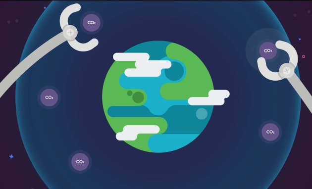 Animation showing globe, atmosphere and CO2 bubbles being removed