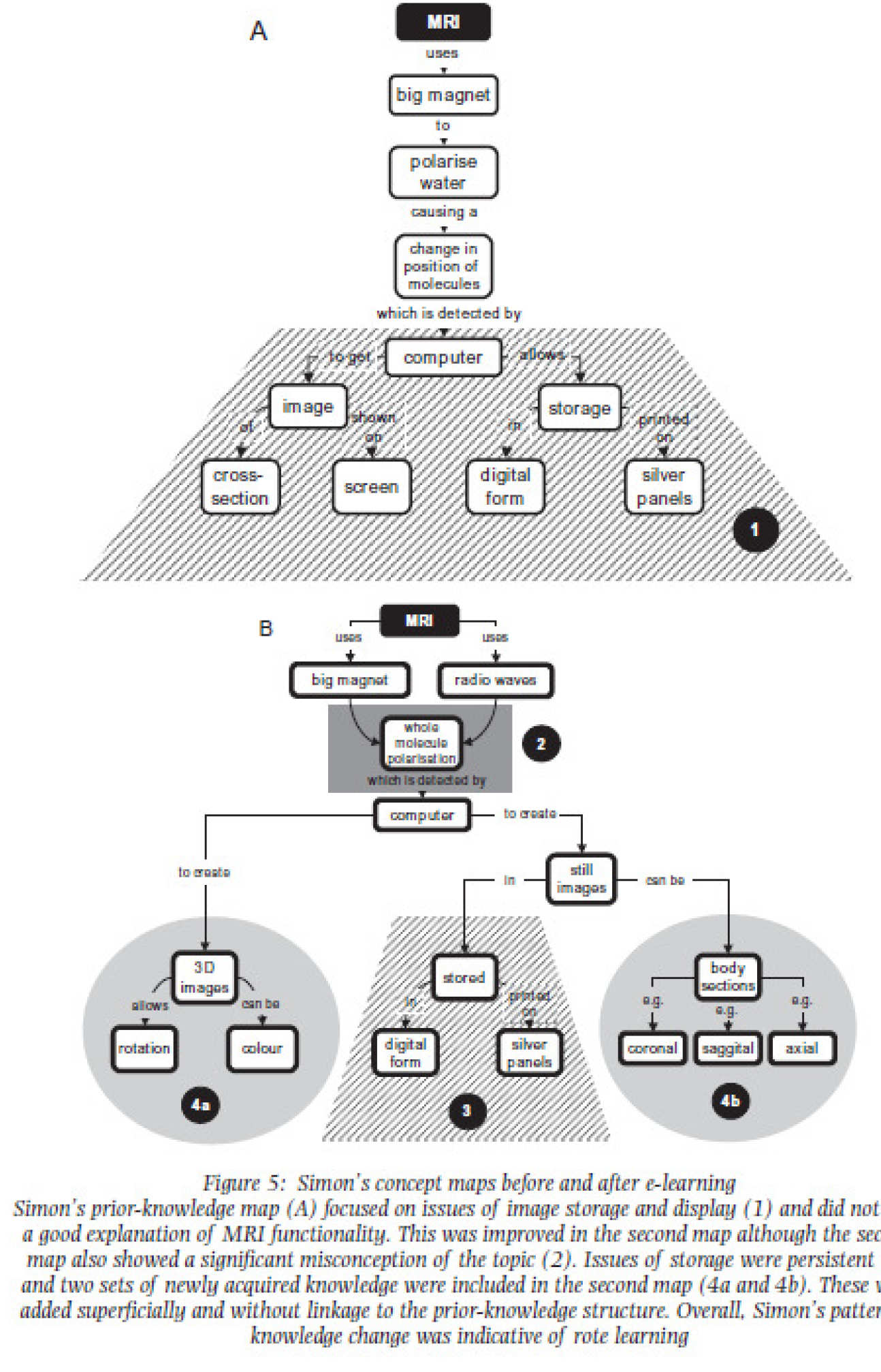 Paired concept maps exhibiting surface/rote learning