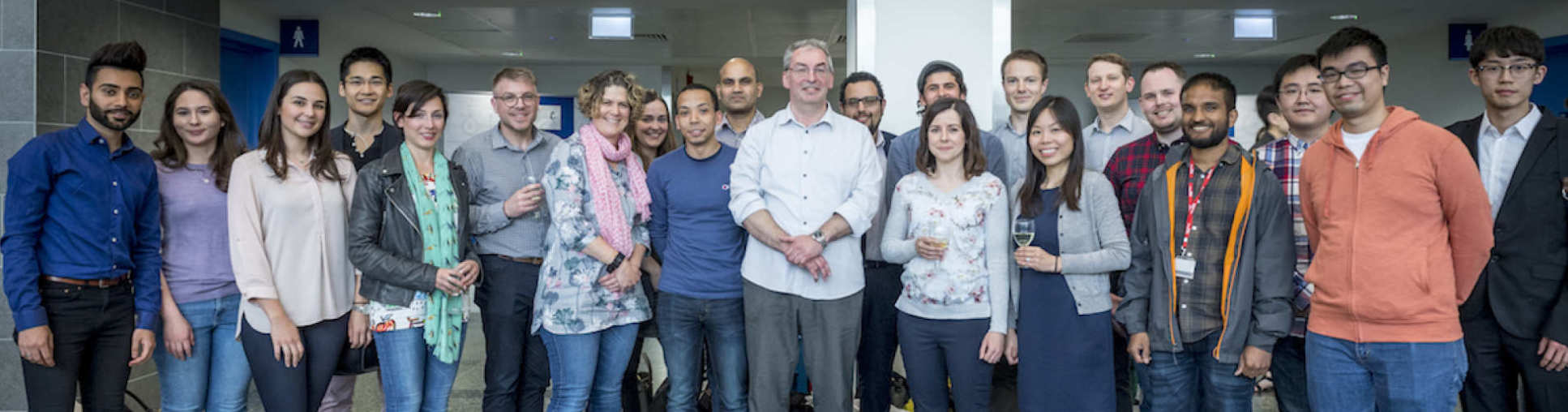 Some curent and ex-group members after Chris' lecture. Left-to right: Areeb, Iuliana, Pani, Kiyo, Thais, Steve (honorary), Gemma, Monica, Ben, Muhammad, Chris, Savade, Karim, Jo, James, Lilian, Jared, Karl, Gajan, Albert, Michael & Jeremy.