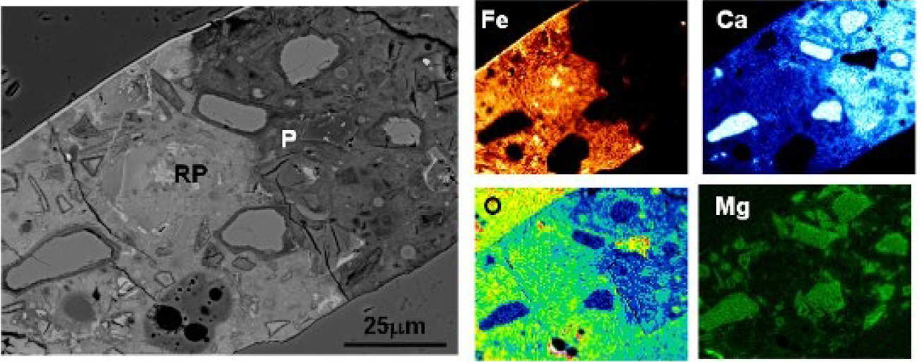 3b) Cement paste between sand particles affected by rust penetration