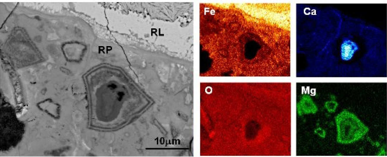 3c) Migration of rust into a partially hydrated slag particle