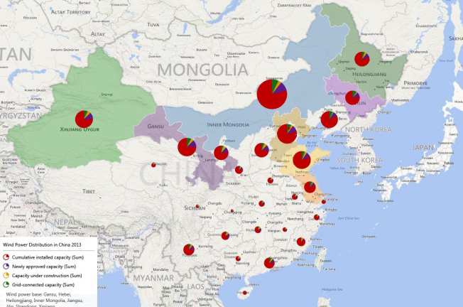 Distribution of China's wind power 2013.