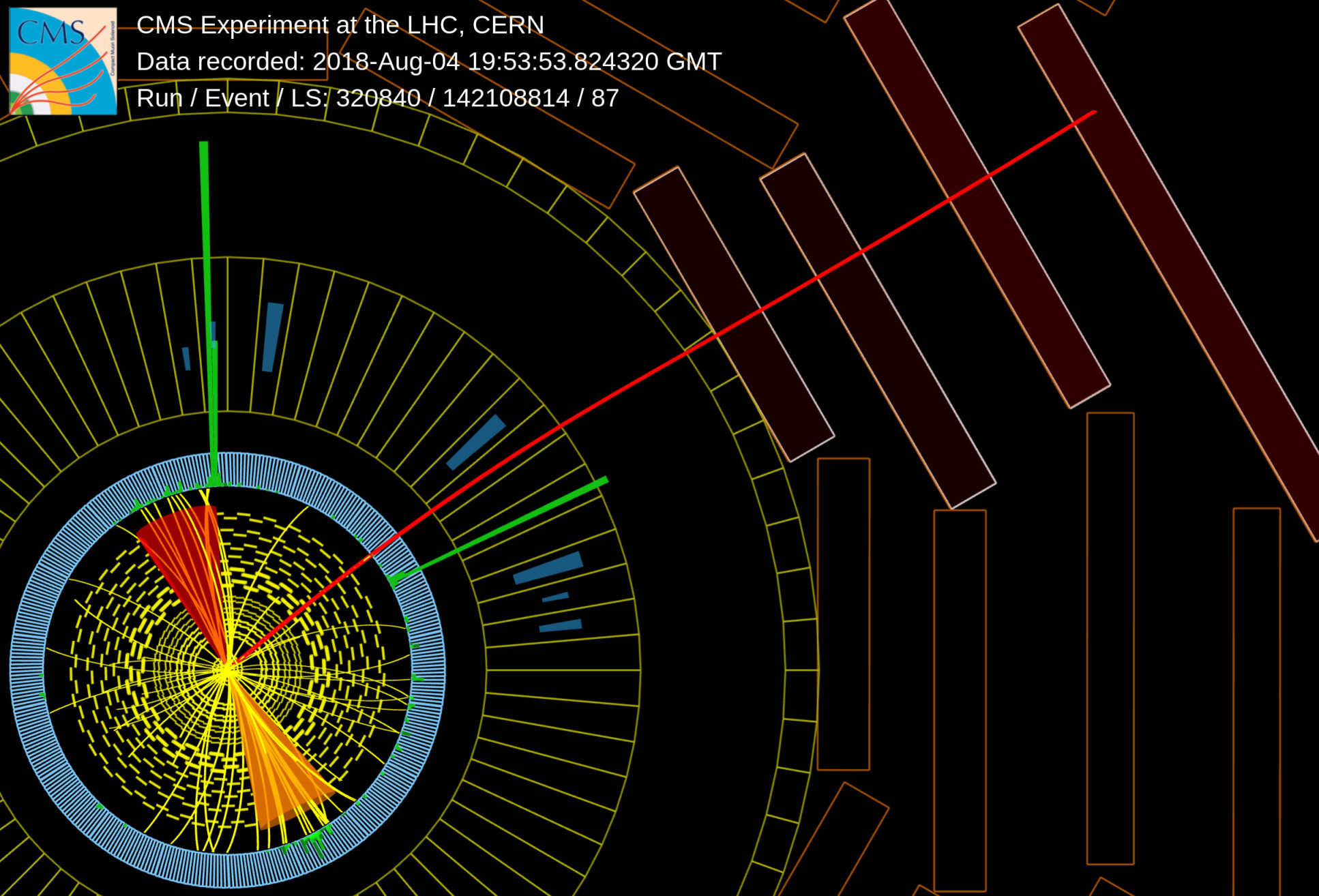 Event display of a Higgs boson candidate decaying to two photons