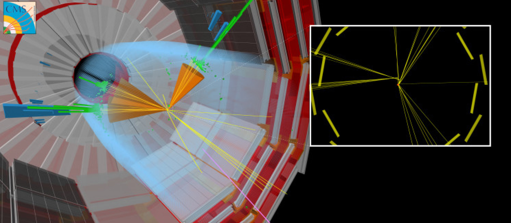 A simulated CMS collision that produces a long-lived particle