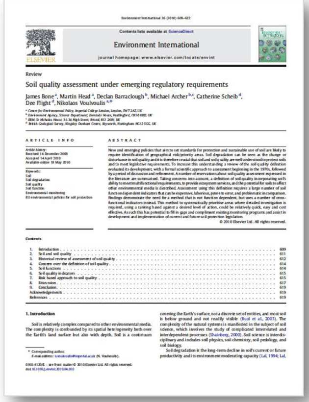 Soil quality assessment under emerging regulatory requirements