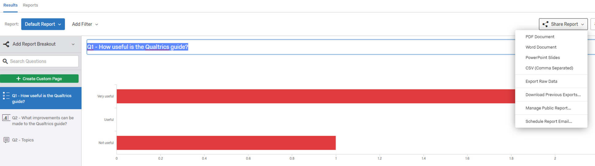 Reports view in Qualtrics