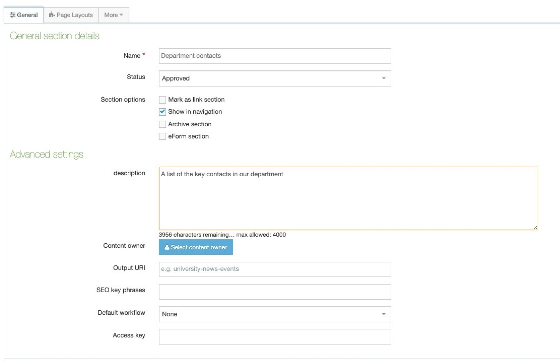 Create section form 