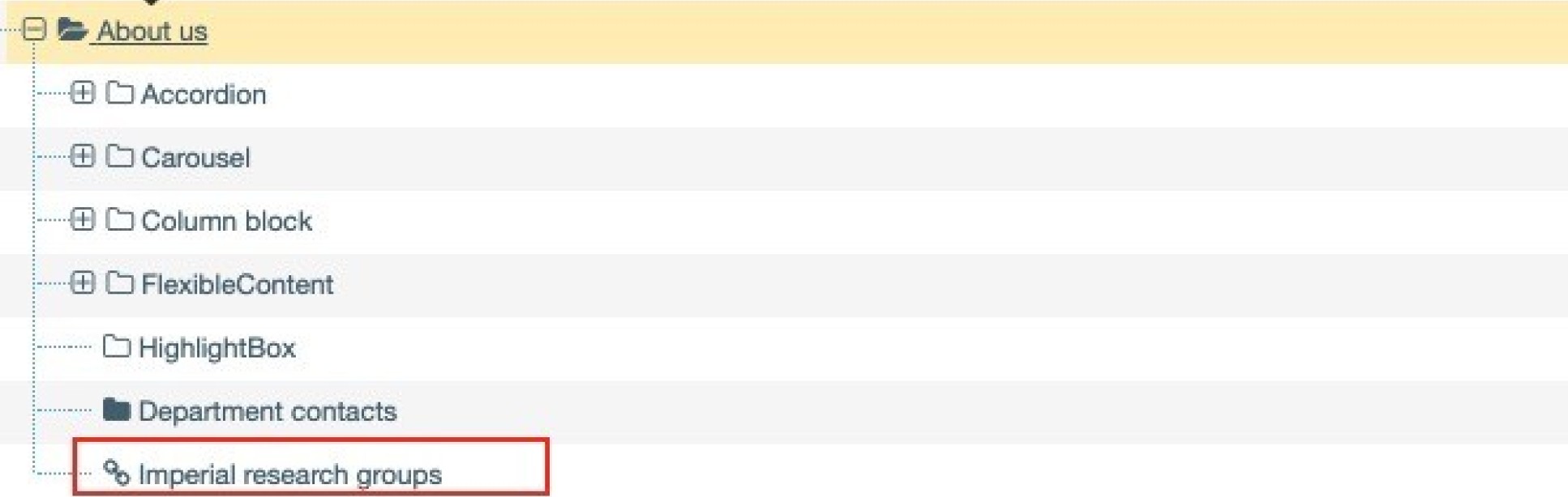 Site structure with the new link section highlighted