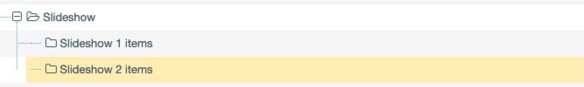 Site structure showing Slideshow 2 items folder